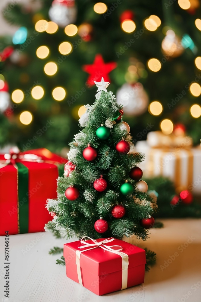 IA arbol de navidad con regalos, luces y otros objetos. La magia de la Navidad en nuestro árbol