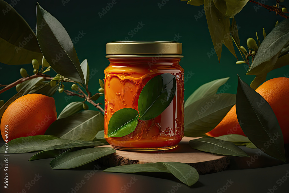 Orange Jam in Glass Jar. Illustration AI Generative