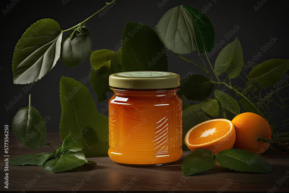 Orange Jam in Glass Jar. Illustration AI Generative