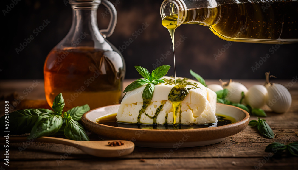 Healthy Vegetarian Lunch: Mozzarella and Vegetable Skewers with Olive Oil Dip - ai generated