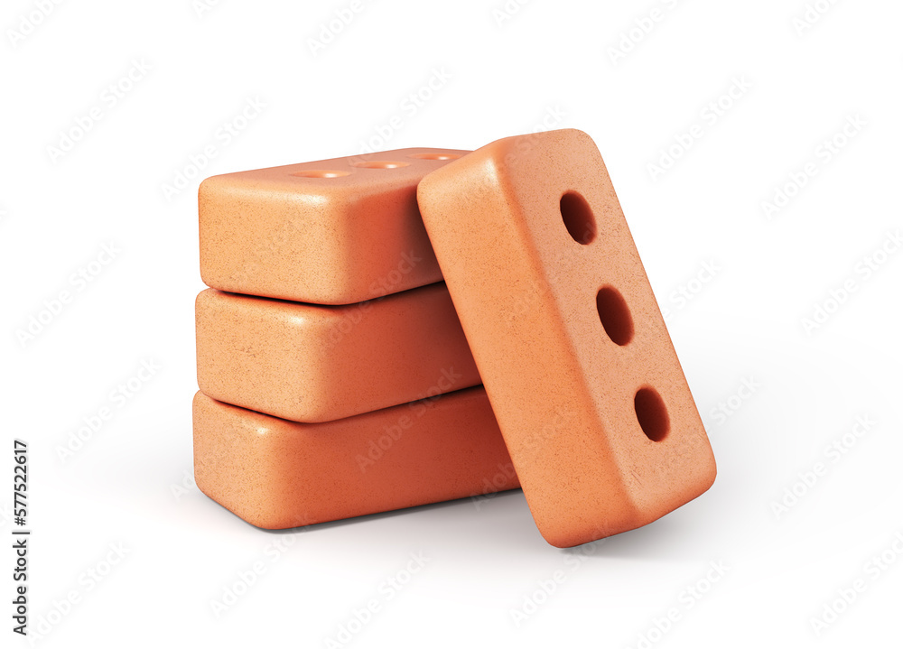 Bricks stack on a white background. 3d illustration