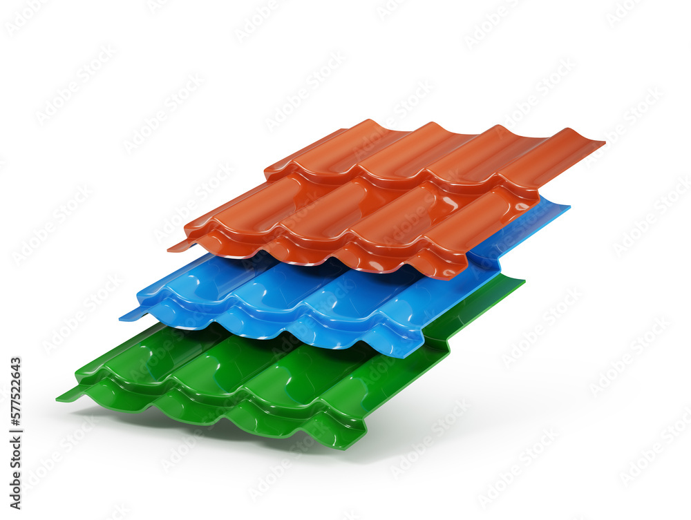 Roof materials on a white background. 3d illustration