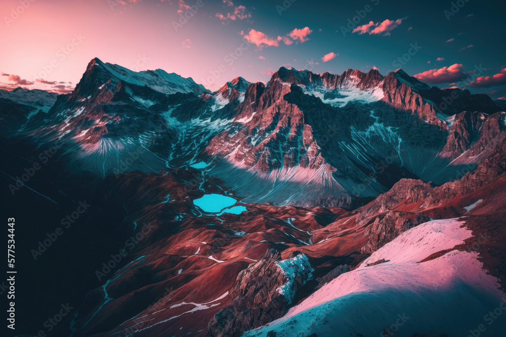 beautiful aerial shot of alpenstock mountains. Illustration AI Generative