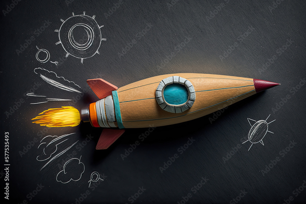 education and innovation concept. Rocket made of wood. Illustration AI Generative