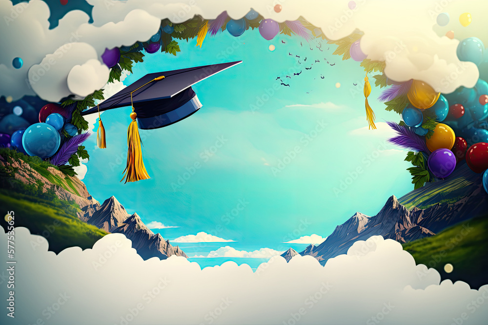 Multicolored graduation celebration background. Illustration AI Generative