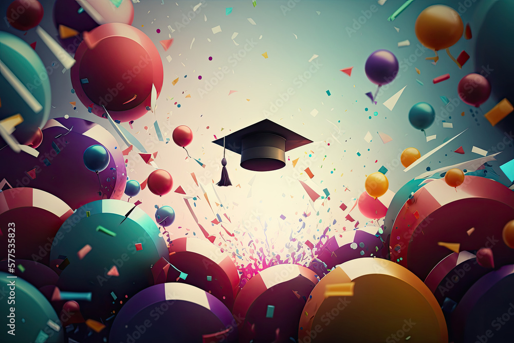 Multicolored graduation celebration background. Illustration AI Generative