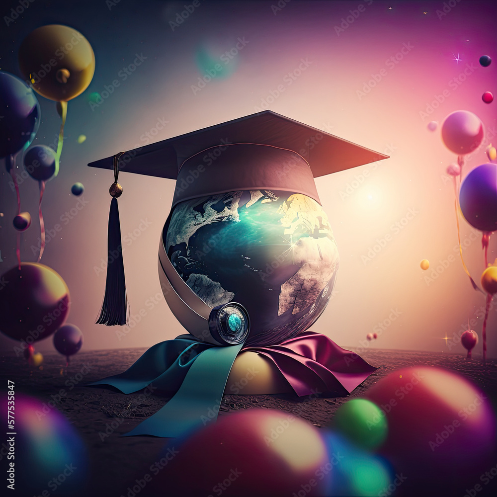 Multicolored graduation celebration background. Illustration AI Generative