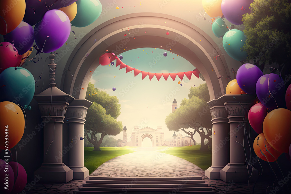 Multicolored graduation celebration background. Illustration AI Generative