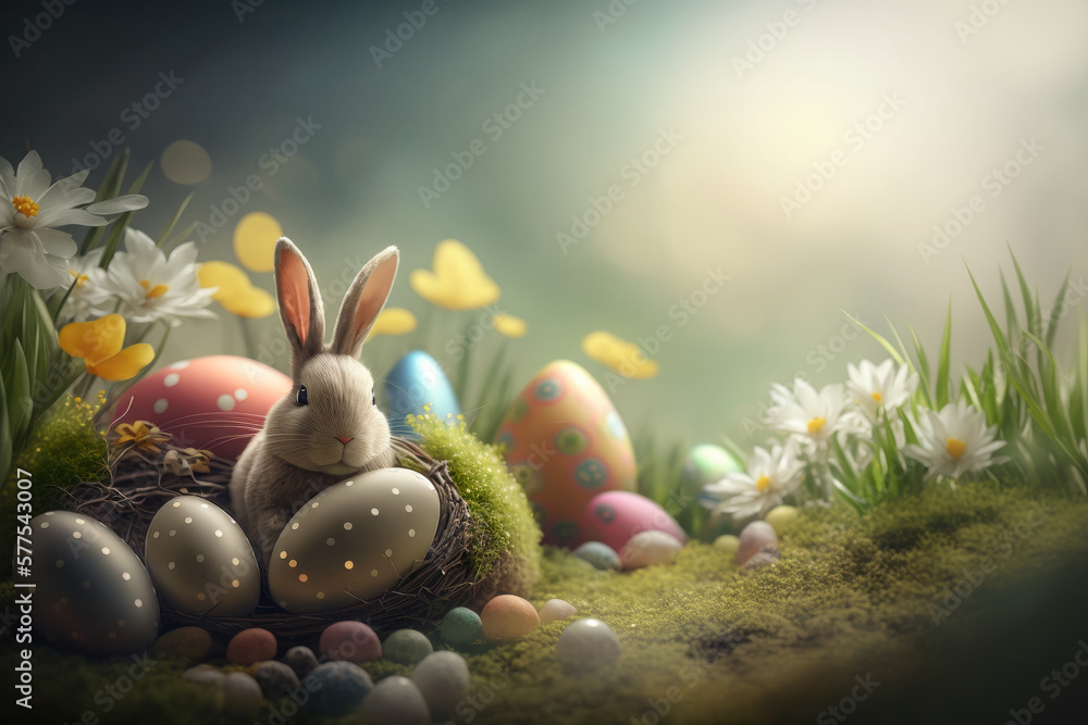 Happy Easter Holiday Background.  Illustration AI Generative