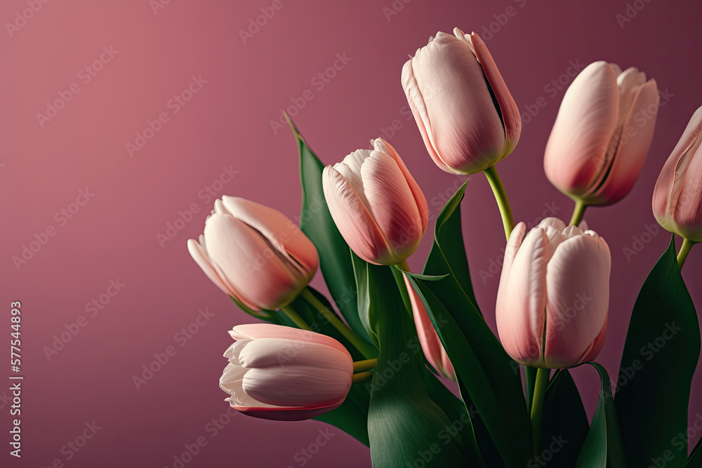 Pink Tulips Background. Illustration AI Generative