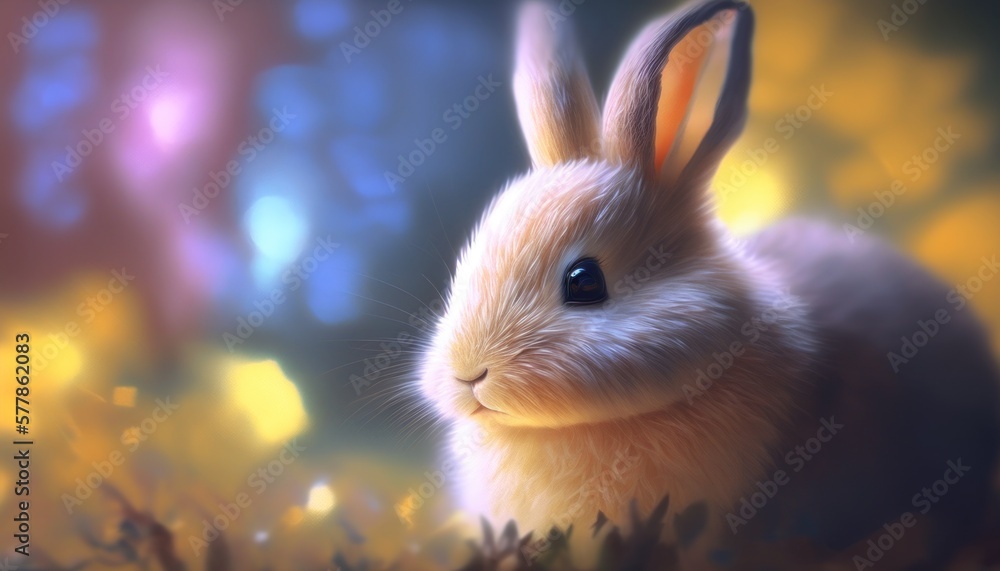 Cute rabbit, soft warm lighting, background blur