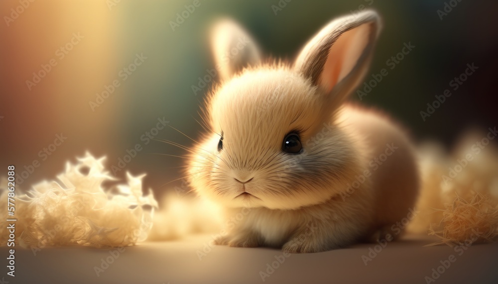 Cute rabbit, soft warm lighting, background blur