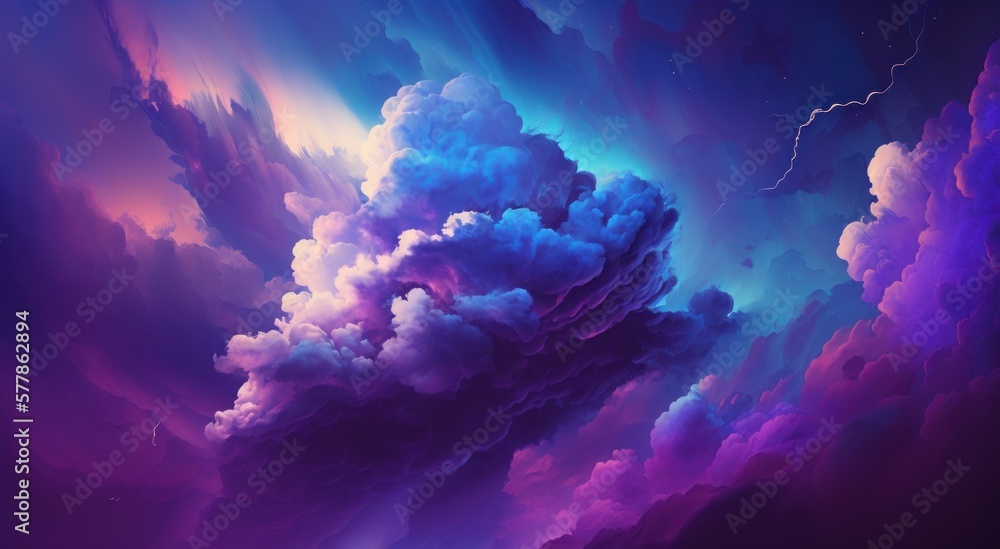 A purple and blue abstract background with a cloud design.