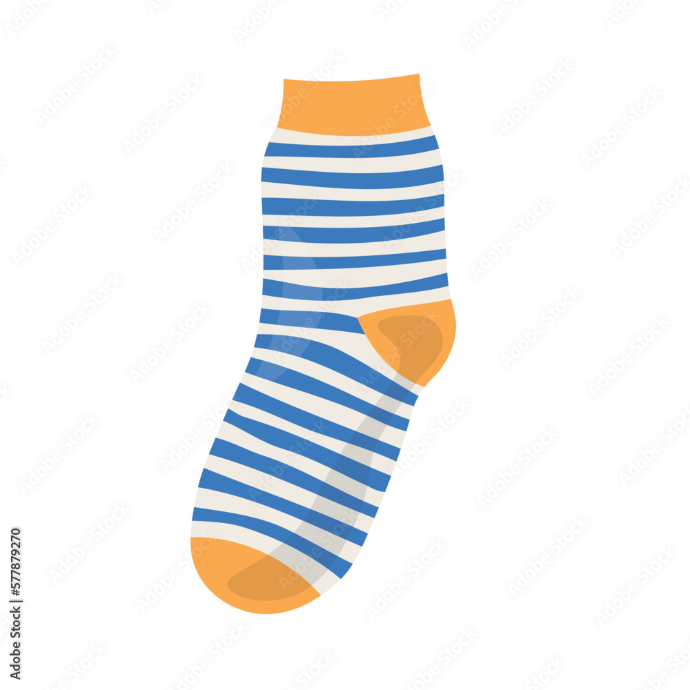 Warm striped knitted sock on white background