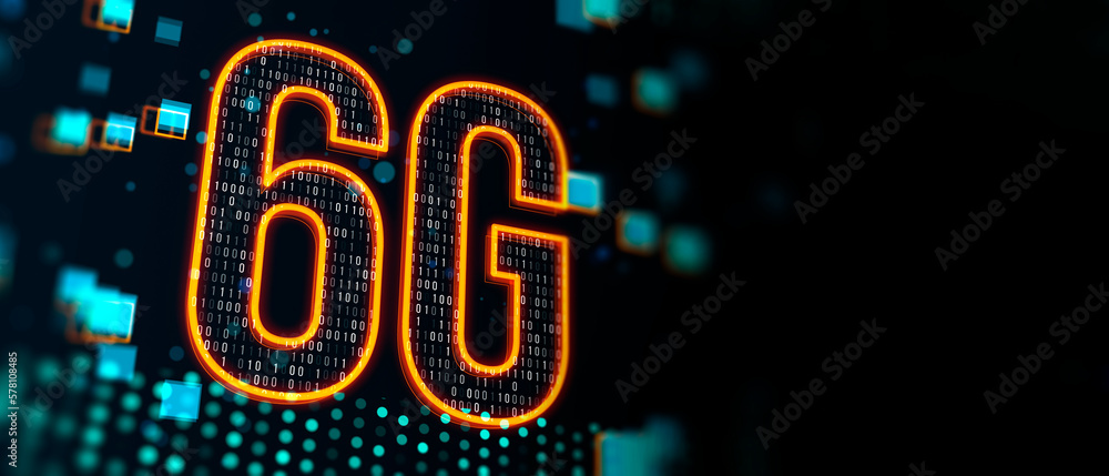 New generations network and fast speed mobile internet concept with digital 6g symbol covered by bin