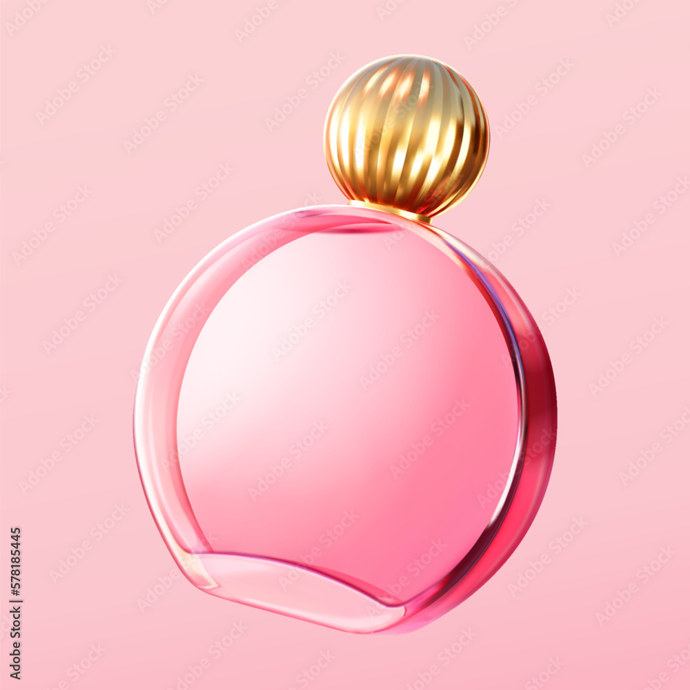 3D pink glass round bottle element.