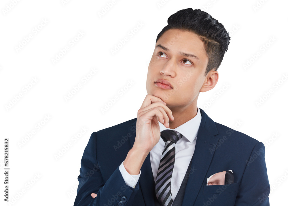 A male professional or executive thinking about ideas and contemplating strategy, while pondering an