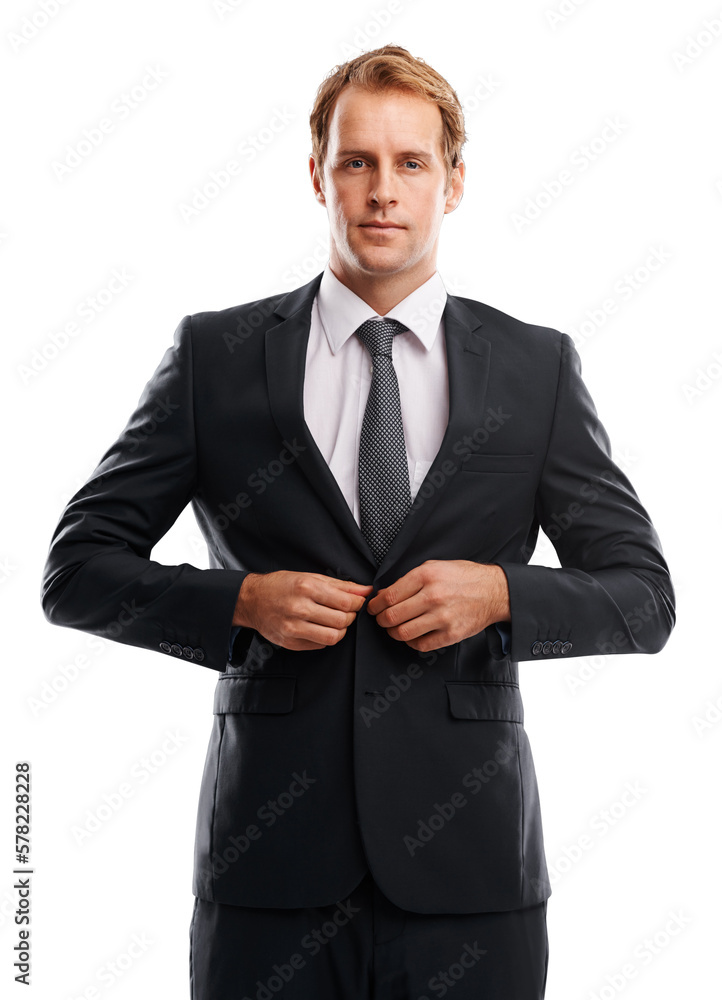 Standing confidently in fashionable attire, a stylish corporate professional adjusts the button on a