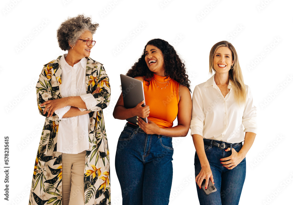 Group of happy business women isolated on a transparent background