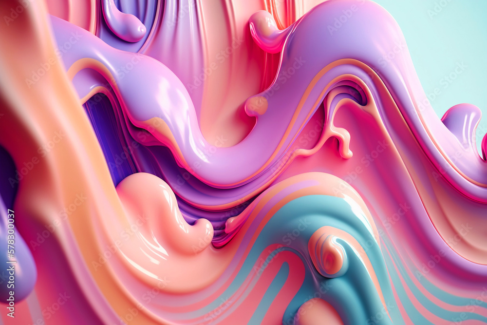 Pastel liquid paint flows background. Creamy color fluid. Generative AI