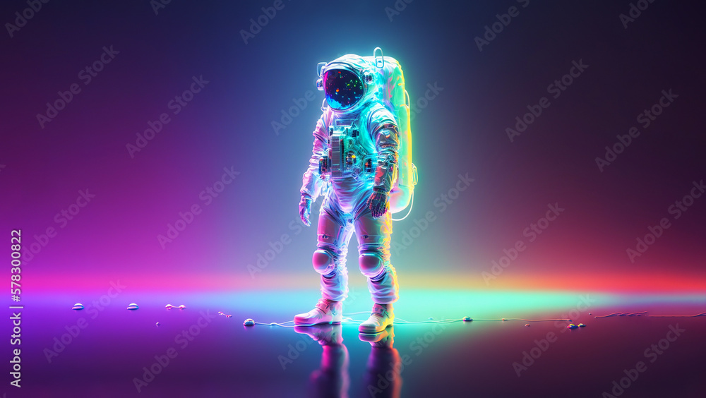 Colorful astronaut. Cosmonaut party. Generative AI