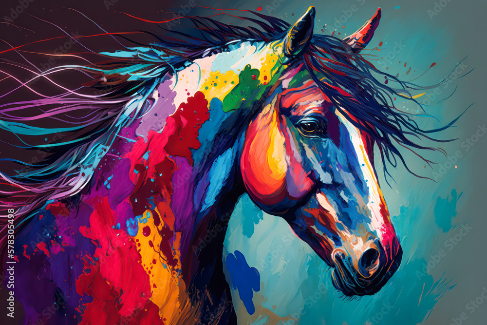 Colorful painting of a horse. Generative AI.