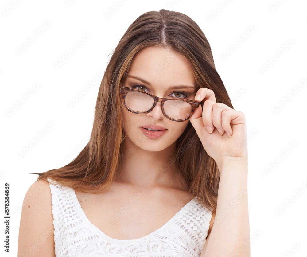 A sophisticated lady exudes confidence and poise as she peers through her spectacles with a charming