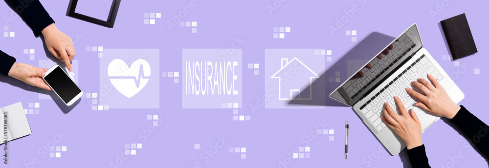 Insurance concept with two people working together