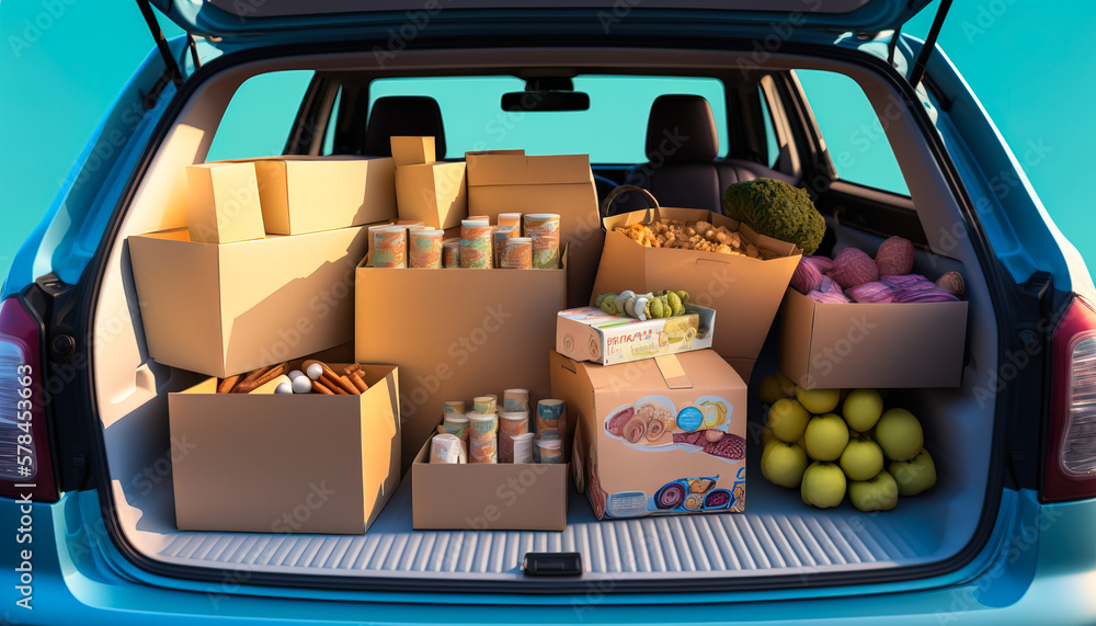 Grocery Delivery Service: Car Trunk Packed with Quality Food Products - ai generated