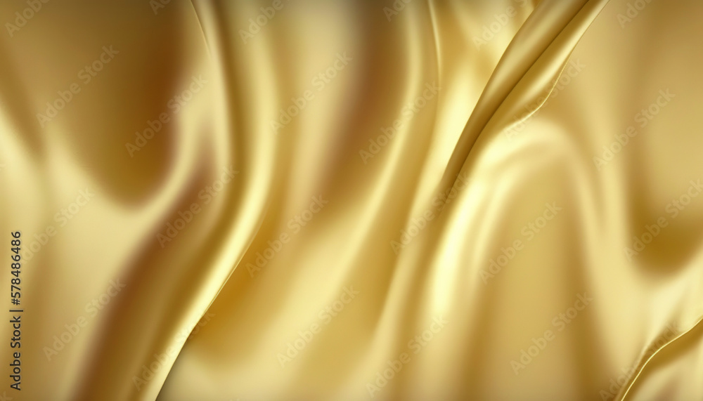 Elegant smooth golden silk. Warped silk cloth. Generative AI