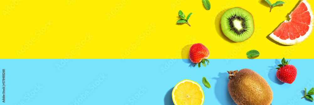 Collection of mixed fruits overhead view flat lay