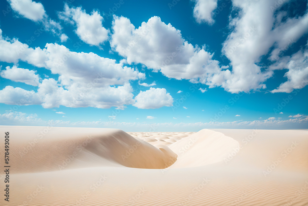 Desert sand minimalistic landscape. Atmospheric scenic dunes imaginary view. Generative AI