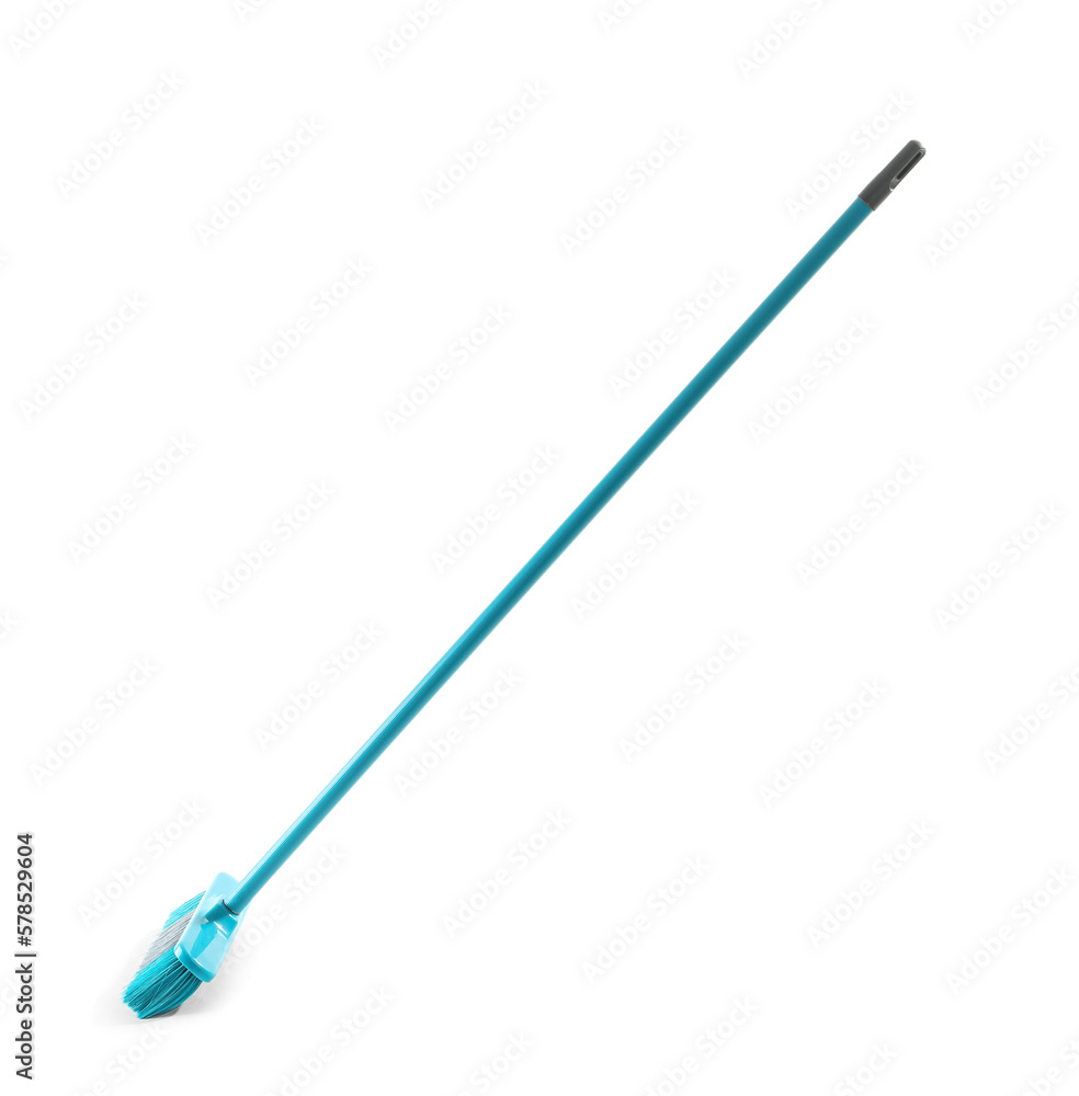 Blue broom for cleaning on white background