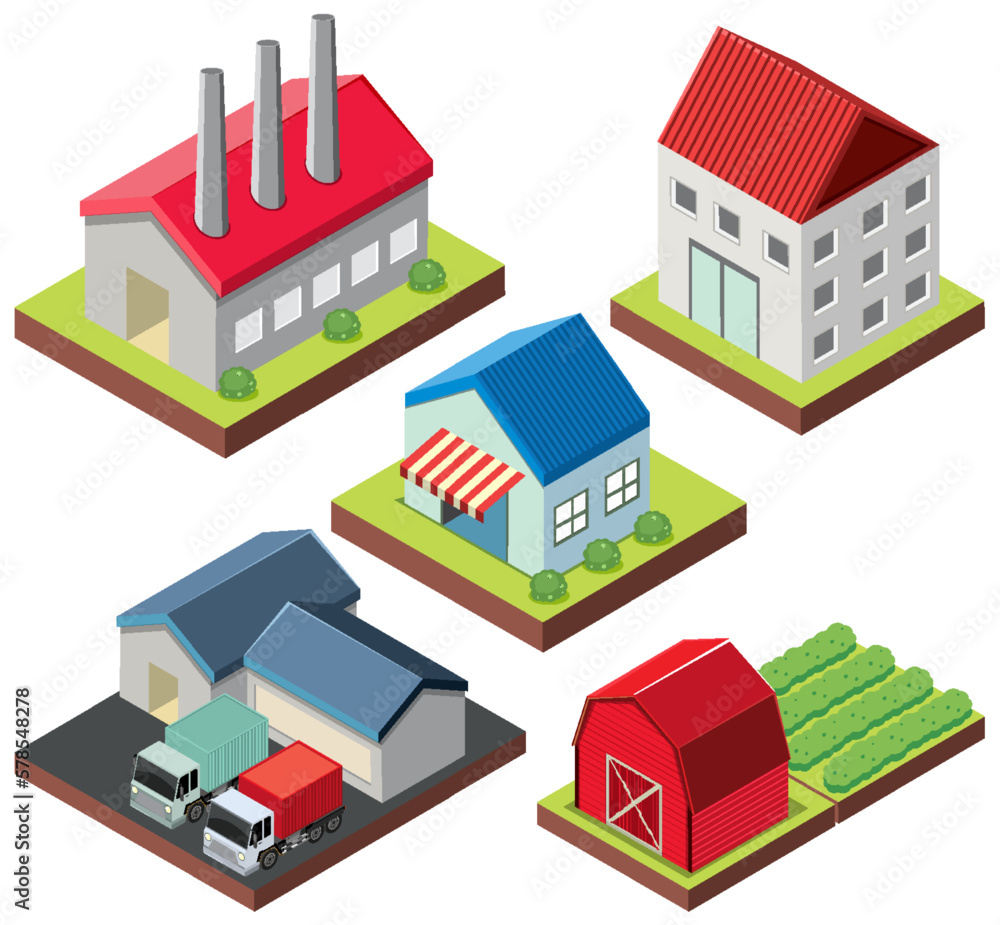 Isometric Buildings and Houses Set