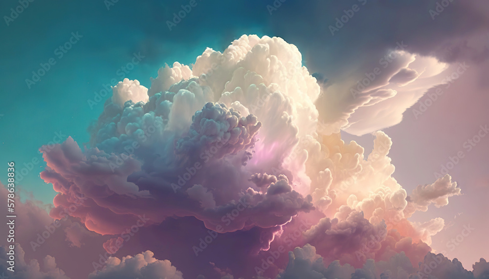 Majestic cloudscape in pastel colors. Gorgeous intricate clouds. Generative AI