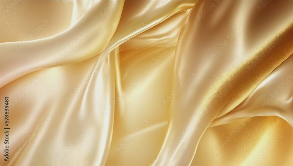 Elegant smooth golden silk. Warped silk cloth. Generative AI