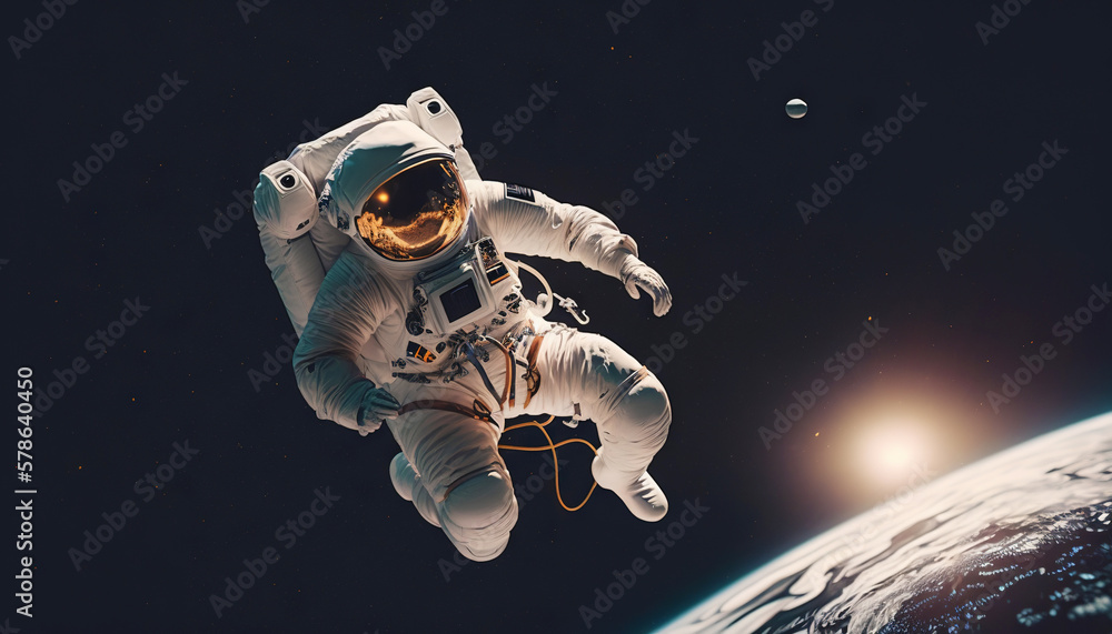 Portrait of astronaut floating in space. Generative AI.