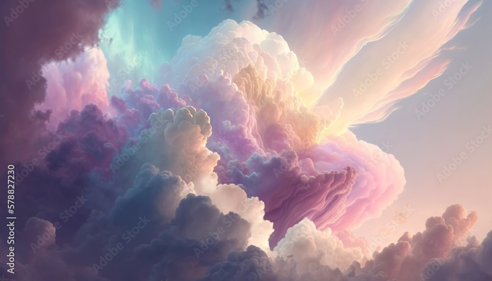 Majestic cloudscape in pastel colors. Gorgeous intricate clouds. Generative AI