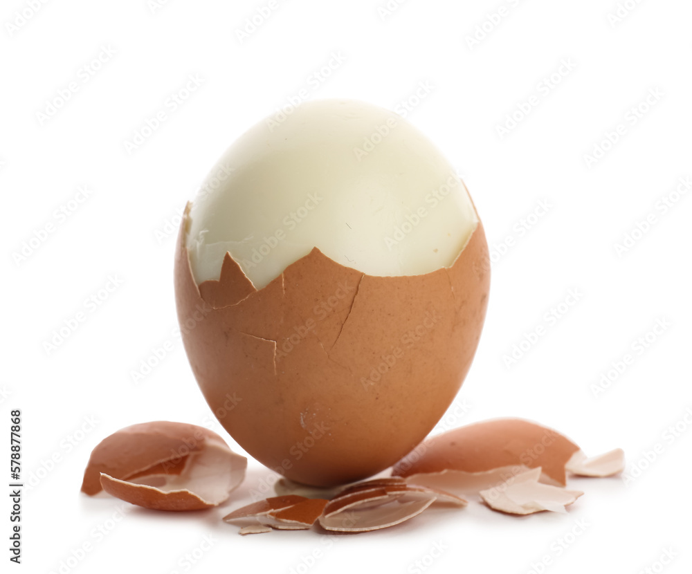 Peeled boiled egg isolated on white background