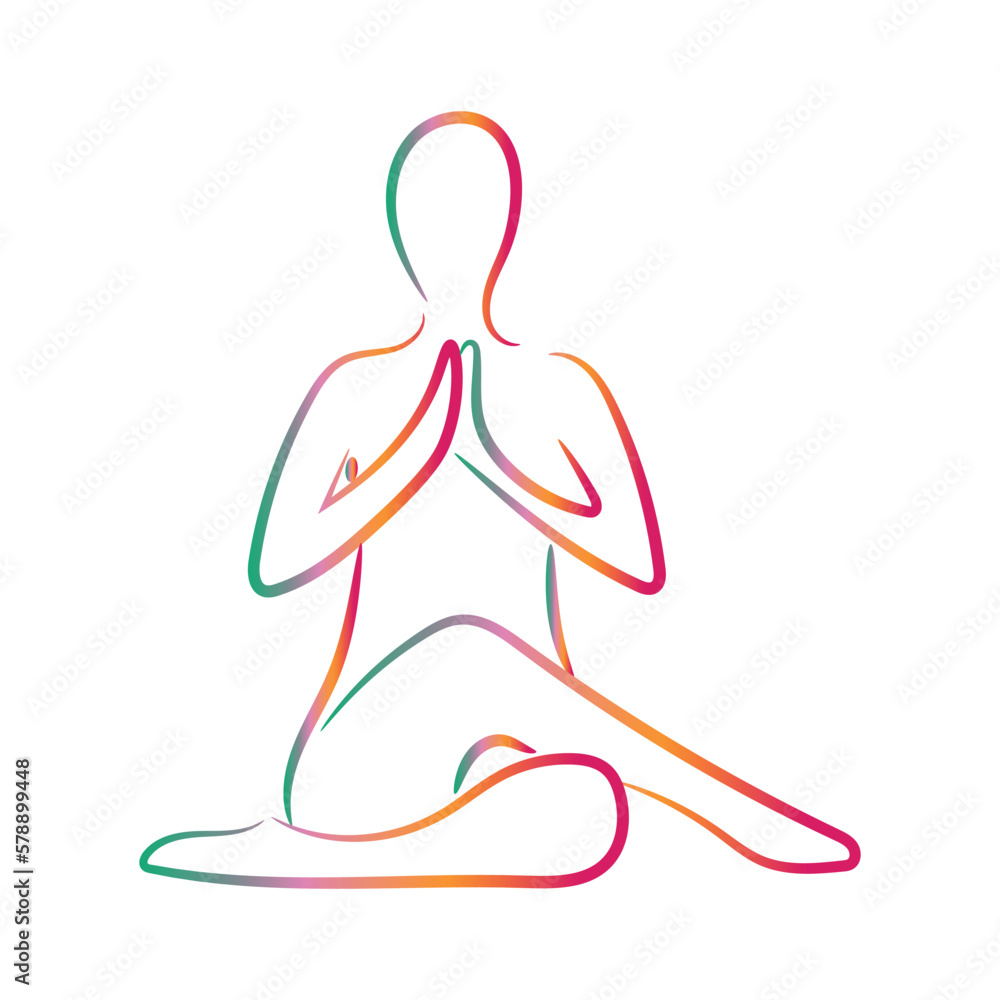 Silhouette of human doing yoga on white background