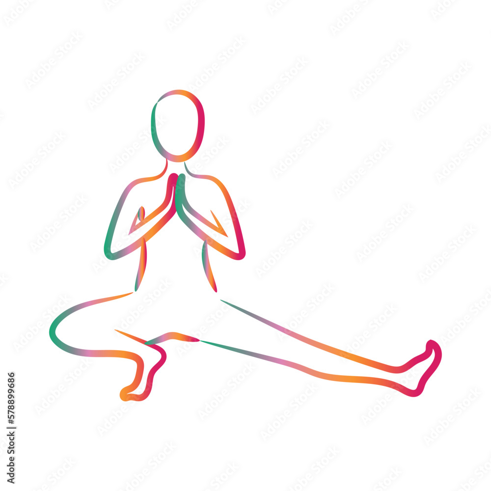 Silhouette of human doing yoga on white background