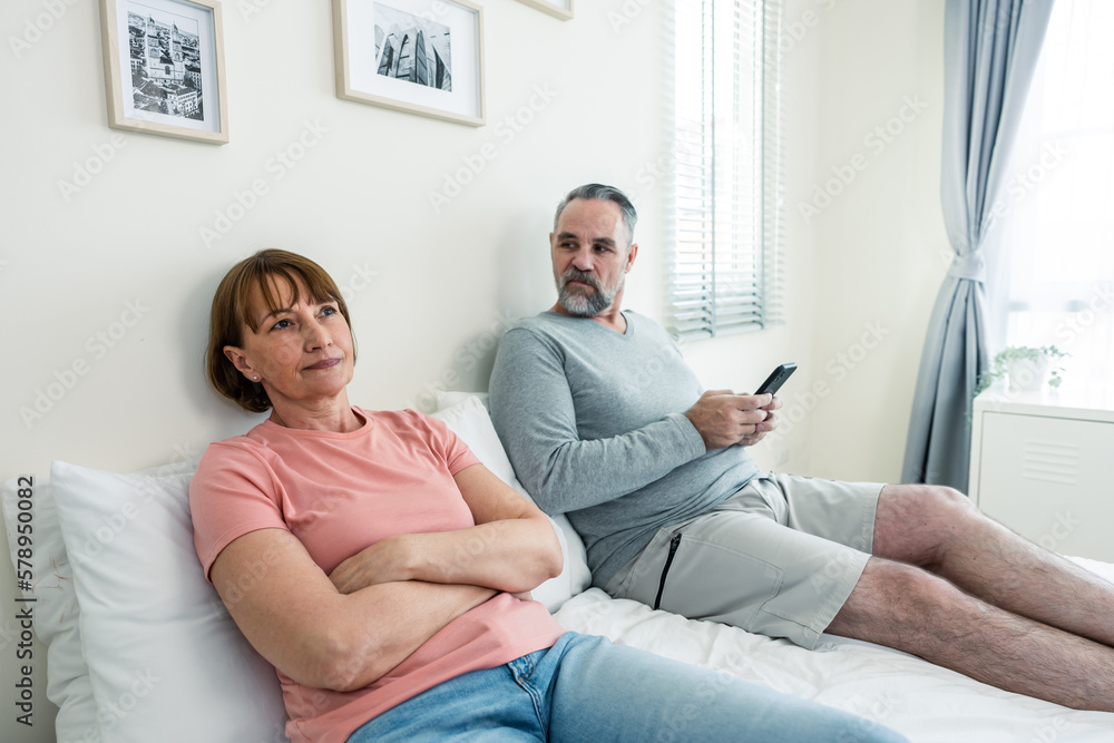 Phone addiction, Caucasian husband doesnt pay attention to his wife. 