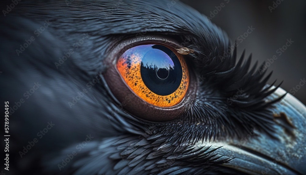 Closeup of raven eye. Macro of bird eye. Generative AI