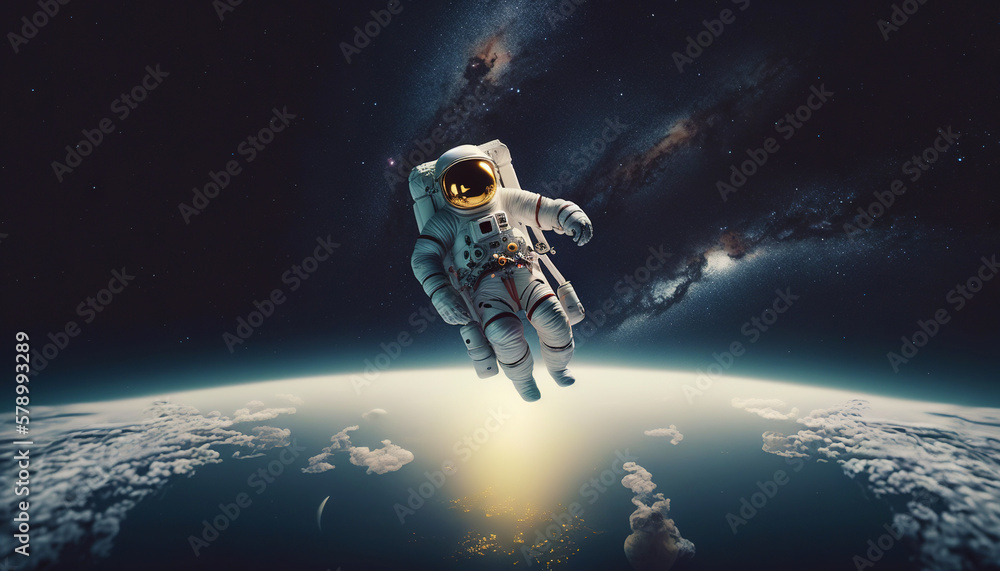 Portrait of astronaut floating in space. Generative AI.