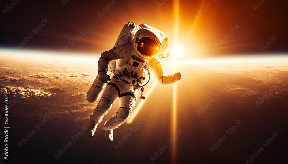 Portrait of astronaut floating in space. Generative AI.