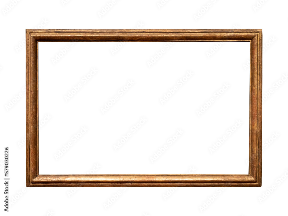 Vintage golden wood frame isolated on white background