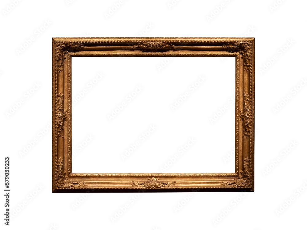 Vintage golden wood frame isolated on white background