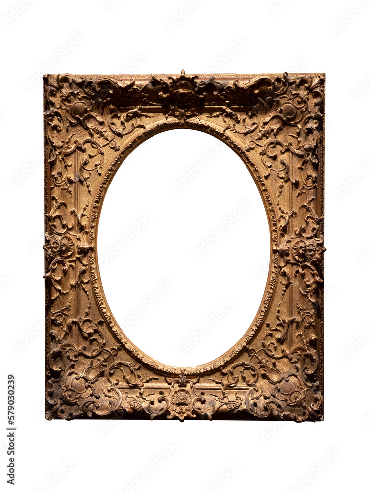 Vintage golden wood frame isolated on white background