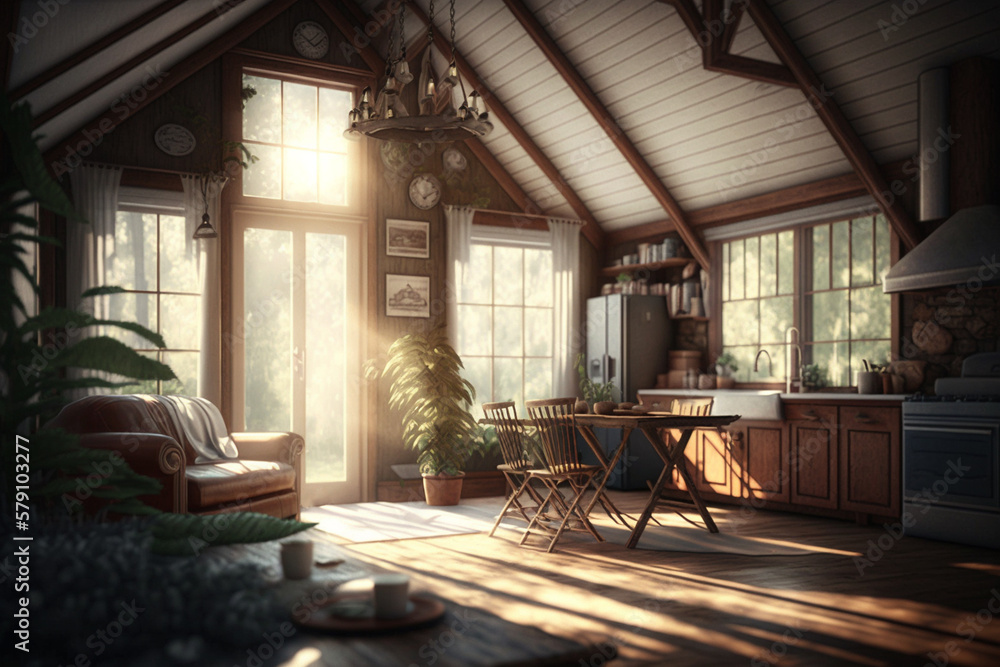 interior of a summer cottage, created by a neural network, Generative AI technology