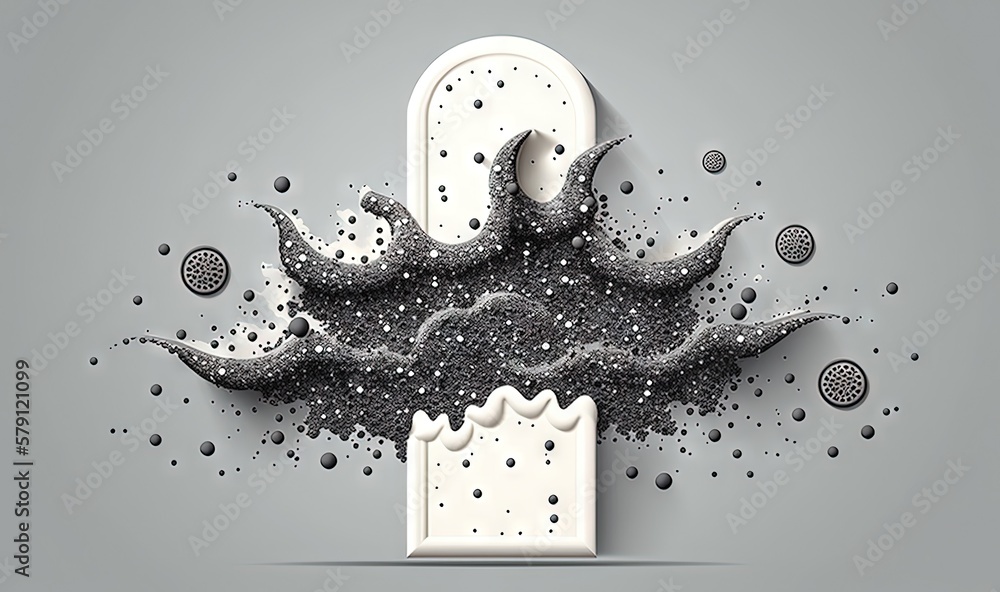  a white and black object with bubbles and bubbles on its side, with a gray background and a white 